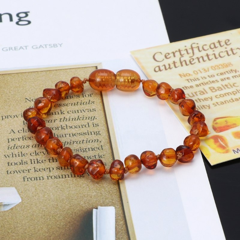 Infant Genuine Baltic Amber Teething Bracelet Raw and Anklet Baby Beads for Teethers
